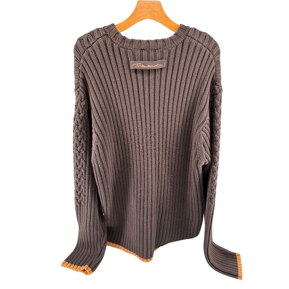 Timberland Men Knit Sweater Brown Cable Knit Crew Neck Long Sleeve Fall Winter M - Picture 2 of 5